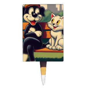 Cute, vintage dog/cat cartoon cake topper