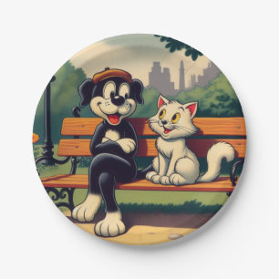 Cute, vintage dog/cat cartoon paper plates