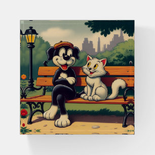 Cute, vintage dog/cat cartoon paperweight
