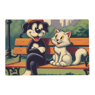 Cute, vintage dog/cat cartoon placemat