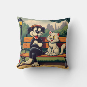 Cute, vintage dog/cat cartoon throw pillow