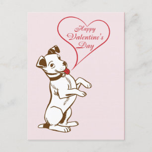 Cute Vintage Dog Happy Valentines Day Pink Postcard