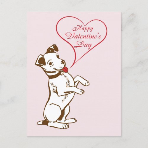 Cute Vintage Dog Happy Valentines Day Pink Postcard