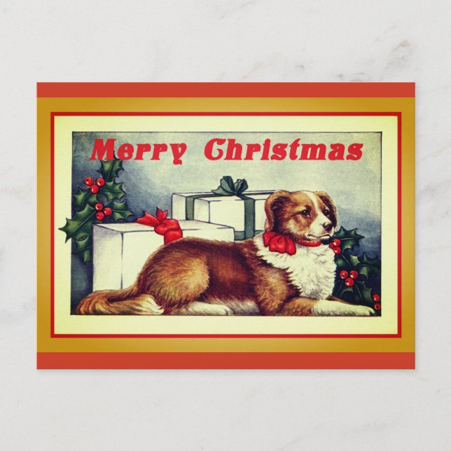 Cute Vintage Dog Merry Christmas Postcard (Front)