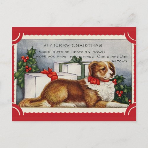 Cute Vintage Dog Merry Christmas Postcard