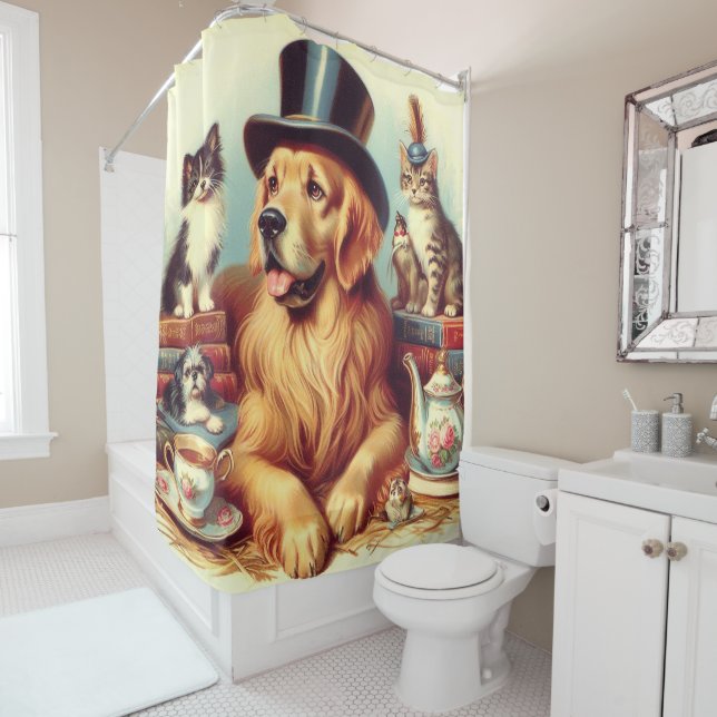 Cute Vintage Dog Painting Shower Curtain (In Situ)