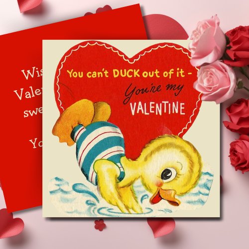 Cute Vintage Duck Custom Retro Valentines Day Holiday Card