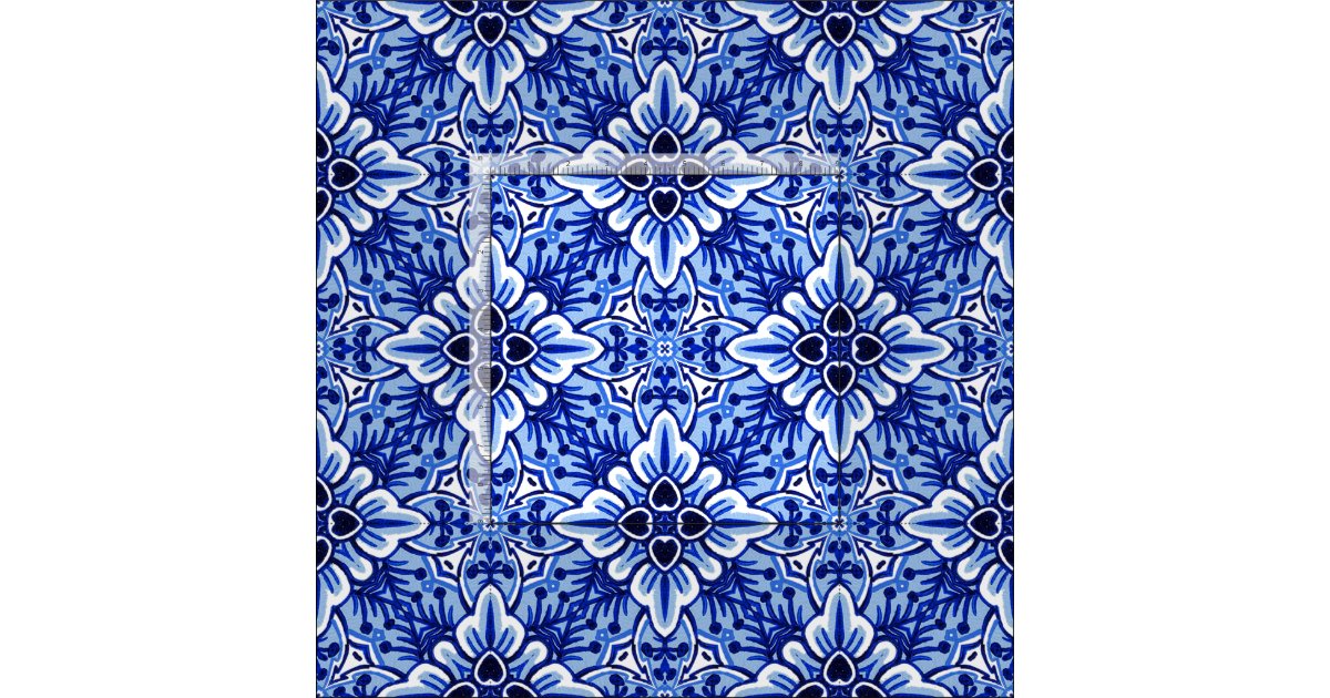 Cute Vintage Dutch Delft Blue Floral Pattern Fabric ...