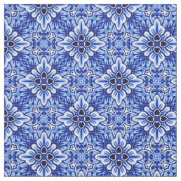 Cute Vintage Dutch Delft Blue Floral Pattern Fabric
