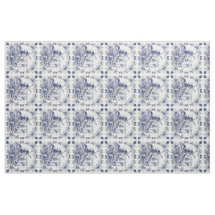 Cute Vintage Dutch Windmill Sailboat Delft Blue Fabric
