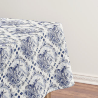 Cute Vintage Dutch Windmill Sailboat Delft Blue Tablecloth