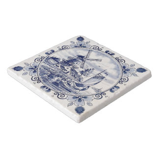 Cute Vintage Dutch Windmill Sailboat Delft Blue Trivet