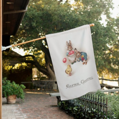 Cute Vintage Easter Bunnies and Chick House Flag