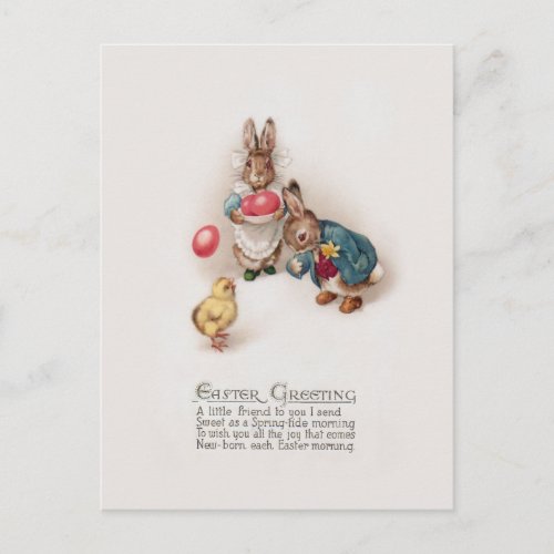Cute Vintage Easter Bunnies and Chick Postcard
