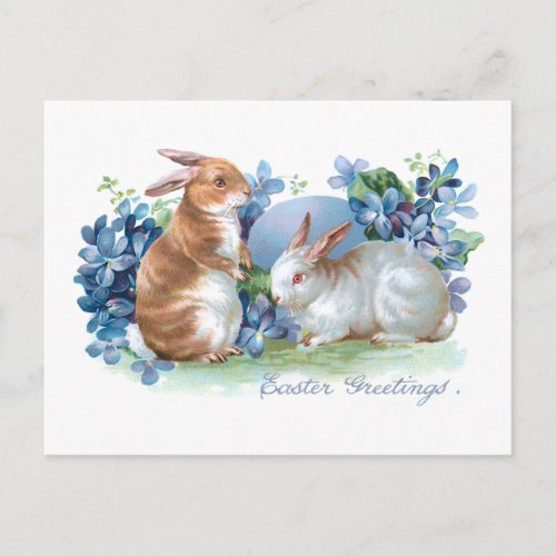 Cute Vintage Easter Bunnies  Blue Forget Me Nots Postcard