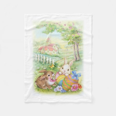 Cute Vintage Easter Bunnies Fleece Blanket