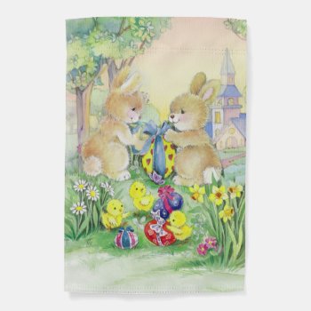 Cute Vintage Easter Bunnies Garden Flag by patrickhoenderkamp at Zazzle