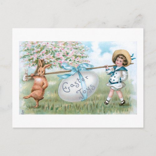 Cute Vintage Easter Bunny and Child Postcard