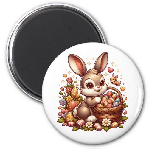 Cute Vintage Easter Bunny Basket and Eggs Magnet