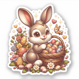 Cute Vintage Easter Bunny, Basket and Eggs Sticker