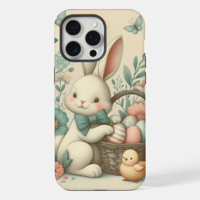Cute, Vintage Easter bunny & chick iPhone Case (Back)