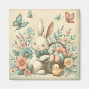 Cute, Vintage Easter bunny & chick Magnet