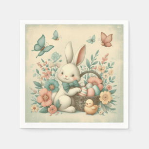 Cute, Vintage Easter bunny & chick Napkins