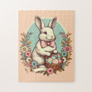 Cute, vintage Easter bunny/egg/basket Jigsaw Puzzle
