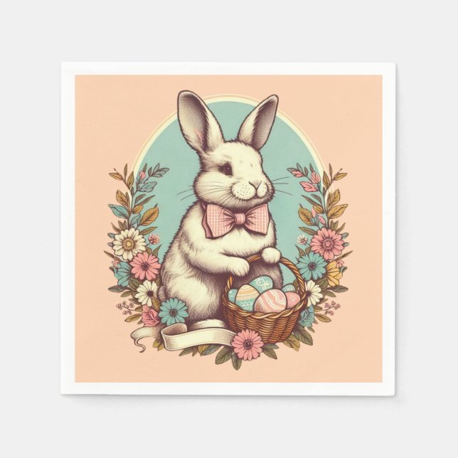 Cute, vintage Easter bunny/egg/basket  Napkins (Front)