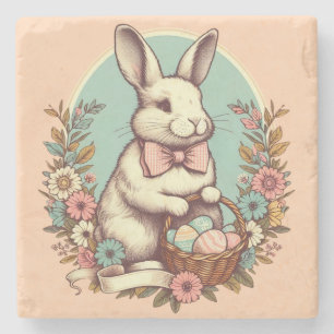 Cute, vintage Easter bunny/egg/basket  Stone Coaster