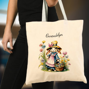 Cute Vintage Easter Bunny Girl's Personalized Tote Bag