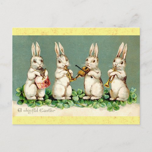 Cute Vintage Easter Bunny Rabbit Band Postcard