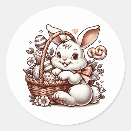 Cute Vintage Easter Bunny Rabbit  Classic Round Sticker
