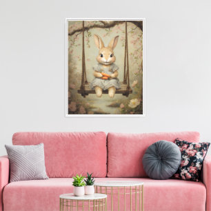 Cute Vintage Easter Bunny Rabbit Egg Watercolor Canvas Print