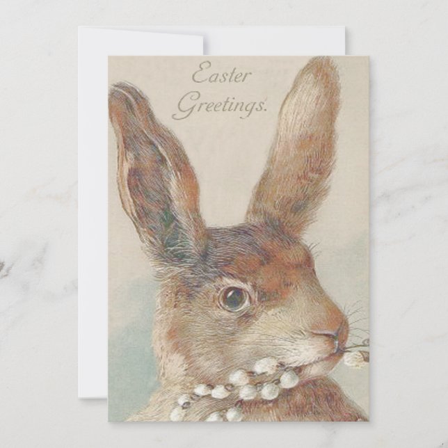Cute Vintage Easter Bunny Rabbit Holiday Card (Front)