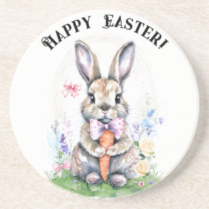 Cute Vintage Easter Bunny Rabbit Watercolor Coaster