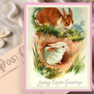 Cute Vintage Easter Bunny Rabbits Postcard
