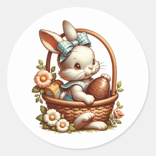 Cute Vintage Easter Bunny with Chocolate Egg Classic Round Sticker
