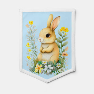 Cute Vintage Easter Bunny with Flowers Pennant