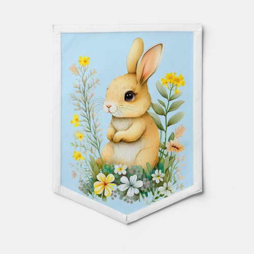 Cute Vintage Easter Bunny with Flowers Pennant