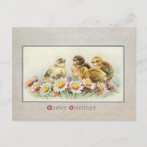Cute Vintage Easter Chicks and Daisies Holiday Postcard