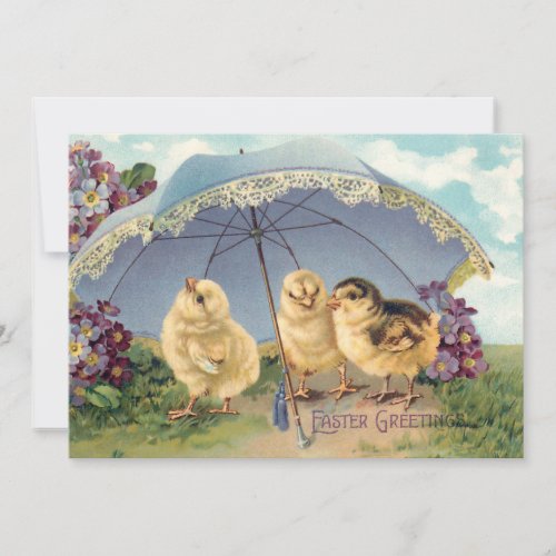 Cute Vintage Easter Chicks and Parasol Holiday Card