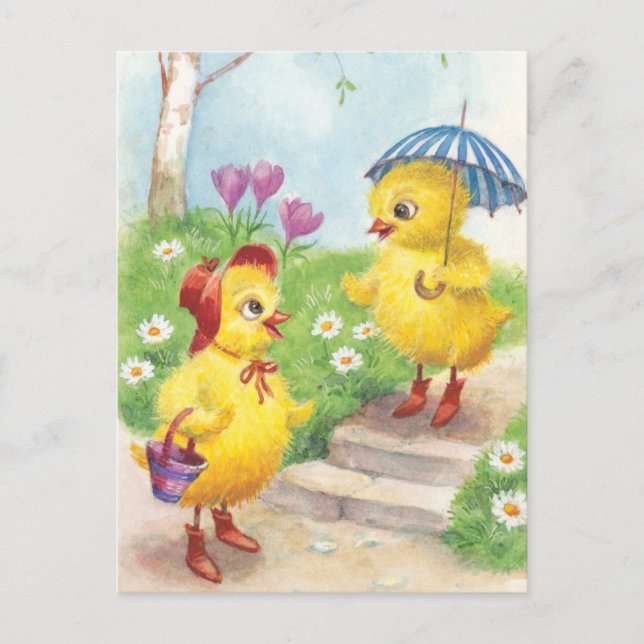 Cute vintage Easter chicks Holiday Postcard (Front)