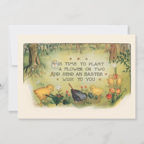 Cute Vintage Easter Chicks  Spring Flowers Holiday Card