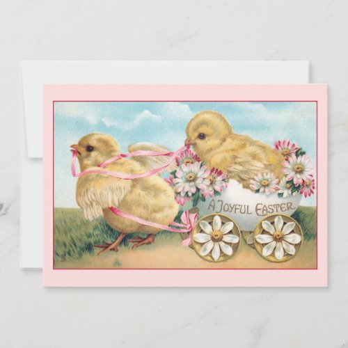 Cute Vintage Easter Chicks with Daisies Holiday Card