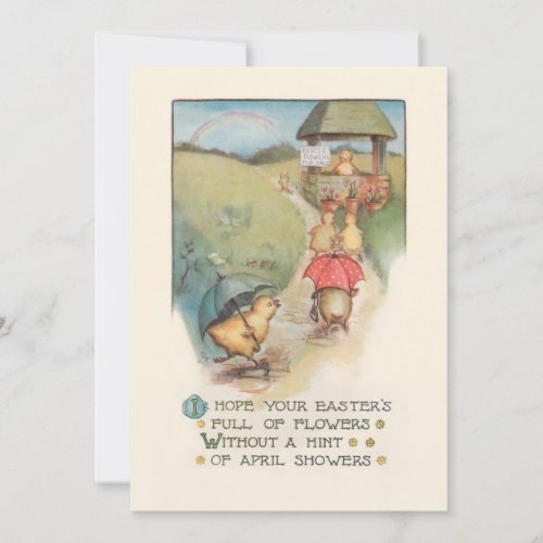 Cute Vintage Easter Chicks with Rainbow Holiday Card
