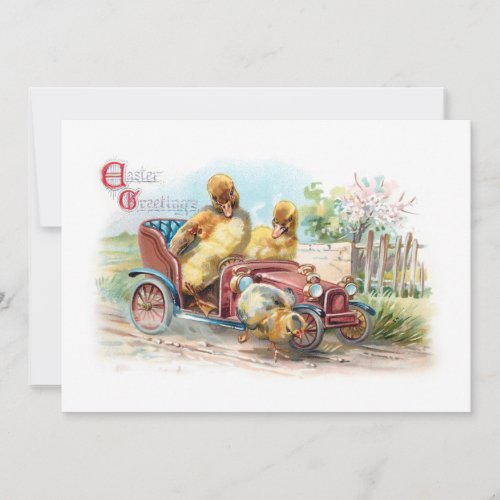Cute Vintage Easter Ducks in Roadster Holiday Card