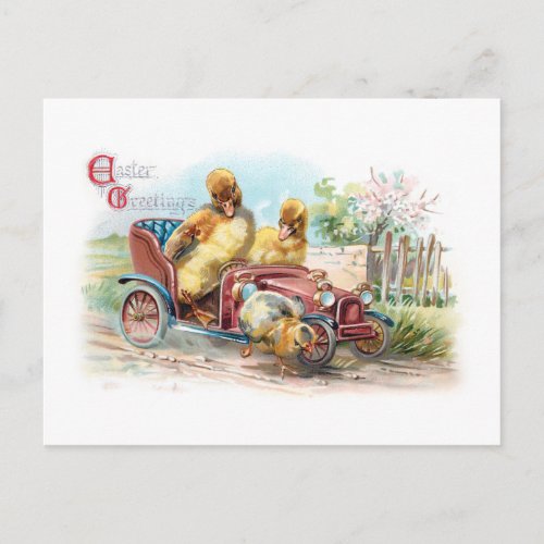 Cute Vintage Easter Ducks in Roadster Postcard