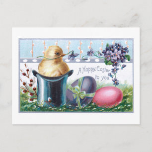 Cute Vintage Easter Eggs, Chick, Top Hat Postcard