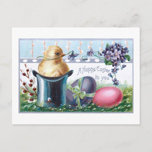 Cute Vintage Easter Eggs Chick Top Hat Postcard